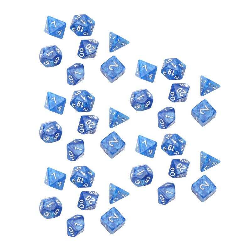 35Pcs Plastic Dice Kit Pearl Pattern White Numbers Polyhedral Dices