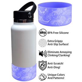 Hydro Heel Protective Silicone Bottom Sleeve, 12oz-40oz. Fits All Vacuum Insulated Stainless Steel Water Bottles, Anti-Slip, Anti-Scratch, Rubber Flex Skin Cover (12-24oz, Purple Ocean Mandala)
