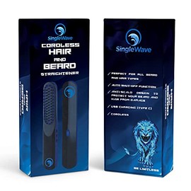 SingleWave Alisador de barba, peine inalámbrico para alisar barba y cabello con cable de carga USB C, recargable, portátil y accesorio de aseo durader