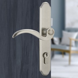 HTH HTHomeprod Solid Brass Lever Handle Set for Screen & Storm Doors Replacement, Mortise Lock Only for 1" or 1.38" Thickness of Left-hinged Outswing Door, Brushed Satin Nickel