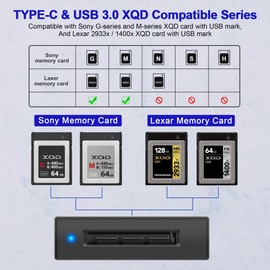 XQD Card Reader USB C 3.1+USB 3.0 XQD Memory Card Reader, 5Gpbs Super Speed Compatible with Sony G/M Series/Lexar 2933x/1400x XQD Cards with USB Mark, XQD Reader for iPone 15/Windows/Mac OS/Android