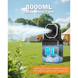 Portable Misting Fan, Rechargeable Outdoor Cooler, Battery Operated Personal Fan with3 Speeds & 8L Bucket for Patio, Camping,Hiking, Backyard, Travel, Desk,Pool, Beach, Black