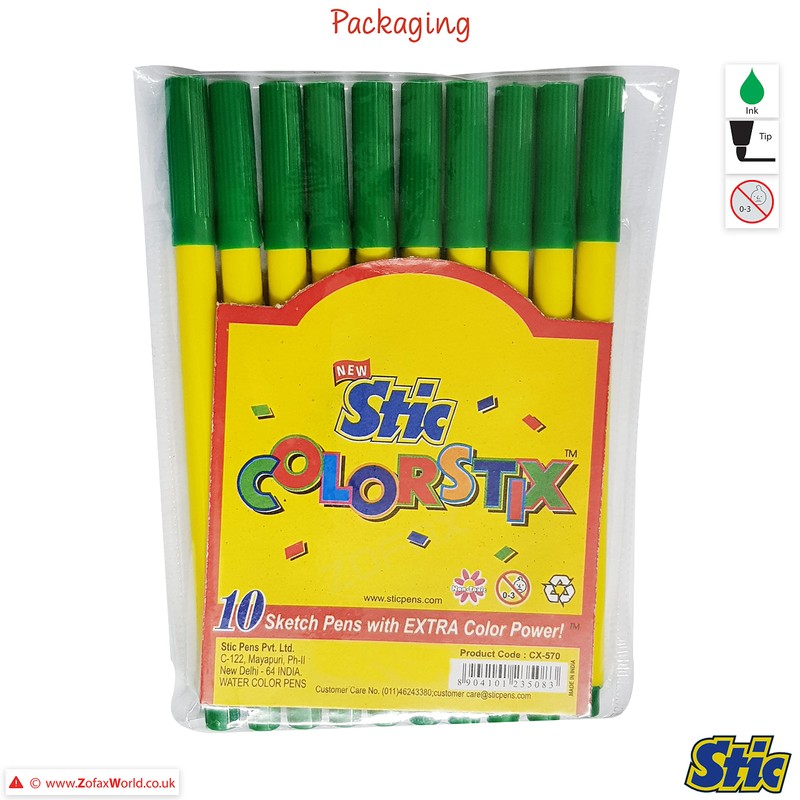 STIC ColorStix Felt Tip Pens, GREEN, Pack of 20, Colour