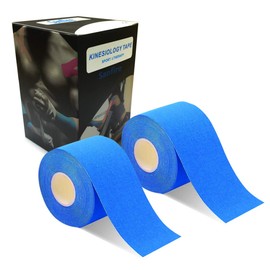 Kinesio Tape, 2 rolls included, supports muscles and joints, strong elasticity, sweat resistant, improves performance, 2.0 in x 16.4 ft (5cm x 5m) (blue)