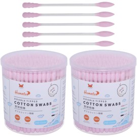HOMEFOX Pink Cotton Swabs Spiral Pointed - 400 Count Organic Cotton Buds Double Side Tightly Wrapped Precision Cotton Tips Paper Stick Soft Gentle Lint-Free Cruelty-Free, Spiral & Pointy (Pink)