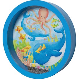 goki 61853 – Drum "Sea Noise" – Sound Instrument for Children Made of Wood with Natural Fur, Diameter 25.5 cm