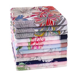 HOULIFE Women's Handkerchiefs - Flower Handkerchiefs, Women's Handkerchiefs, Fabric Made of Pure 60S Combed Cotton for Everyday Use Wedding, 45 x 45 cm, 12 Pieces, mixed
