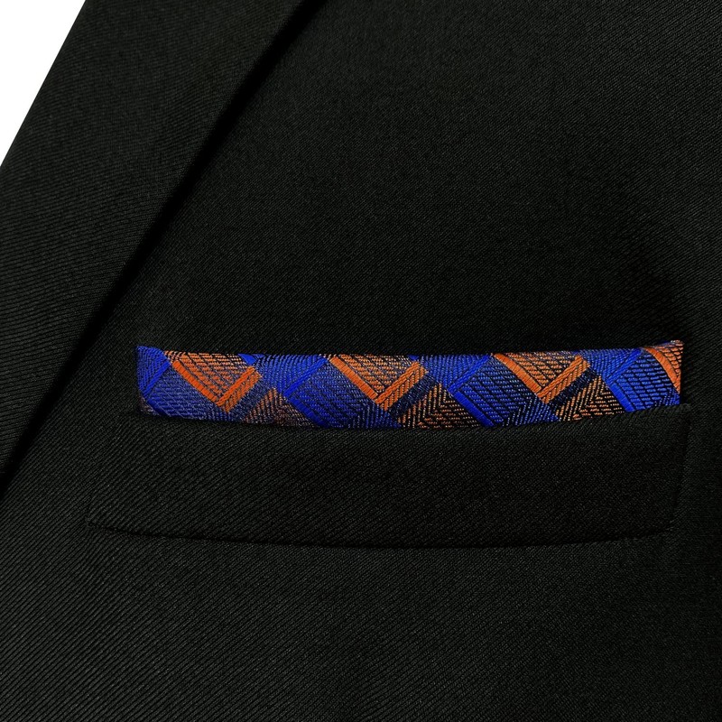 [S&W SHLAX&WING] Men's Necktie Pocket Square Blue Copper Tie Set