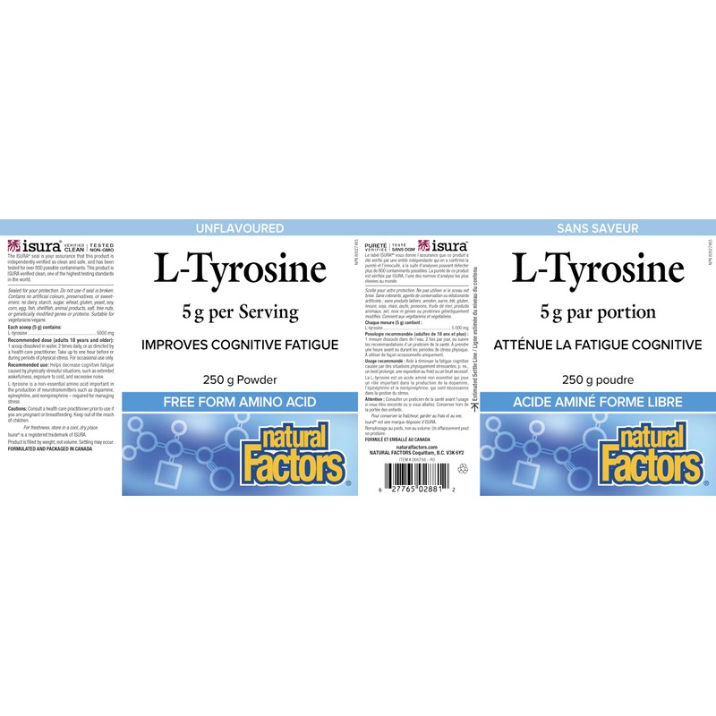 Natural Factors L-Tyrosine 250 g Powder, 5 g per Serving