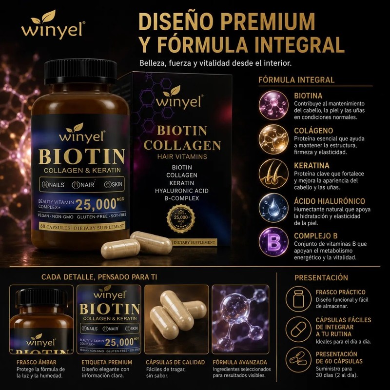 Biotina Para Cabello Uñas Y Piel Con Colágeno Premium