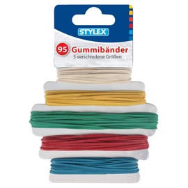 Stylex 31321-3 Rubber Bands Set of 3 x 95 Pieces in 5 Different Colours with Diameters 90 mm, 120 mm, 130 mm, 150 mm and 180 mm