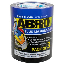 ABRO 3-Pack Blue Painters Tape 2 Inch Wide 48mm x 55M, All Purpose Blue Tape, Temporary Labeling, Easy Tear, Clean Removal, Masking Tape Colored