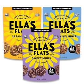Ella’s Flats Minis - Variety Pack (Sesame, Everything, Sweet) - Superfood seed crackers - Just seeds, no fillers - 6g protein, 5g fiber, low carb