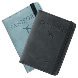 Lumbor37 Cartera para Pasaporte RFID Tarjeta de Visita Bolsa Billetera Caja para Hombres y Mujeres Almacenamiento de Documentos de Viaje 2 Pack (Ca-Azul+Negro)