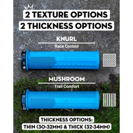 Peaty's Monarch Grips - Grey/Mushroom/Thin - Trail Comfort, Durable, Ergonomic Finger Bars, Support Thumb Pad, All Day Riding, All Weather & Terrain, MTB Enduro Downhill Ebike Mountain Bike