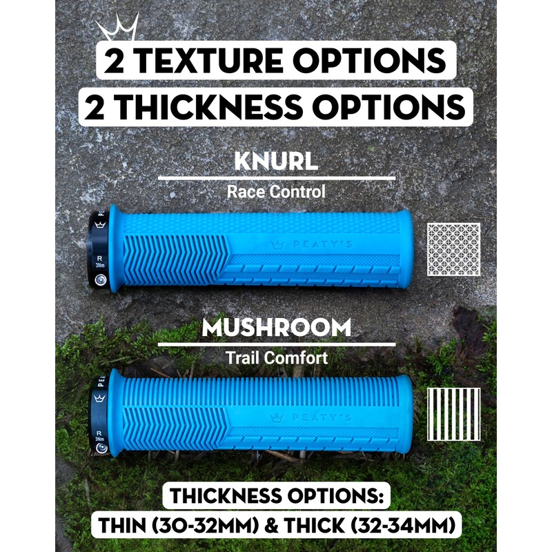 Peaty's Monarch Grips - Grey/Mushroom/Thin - Trail Comfort, Durable, Ergonomic