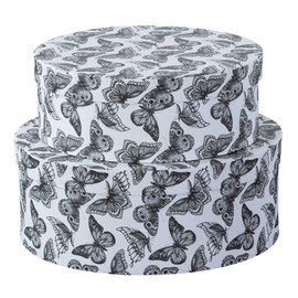 Soul & Lane Decorative Cardboard Storage Boxes with Lids, Graceful Flight - Set of 2: Black and White Butterfly Keepsake Boxes for Women, Oval Nesting Boxes for Gifts, Paperboard Pretty Boxes