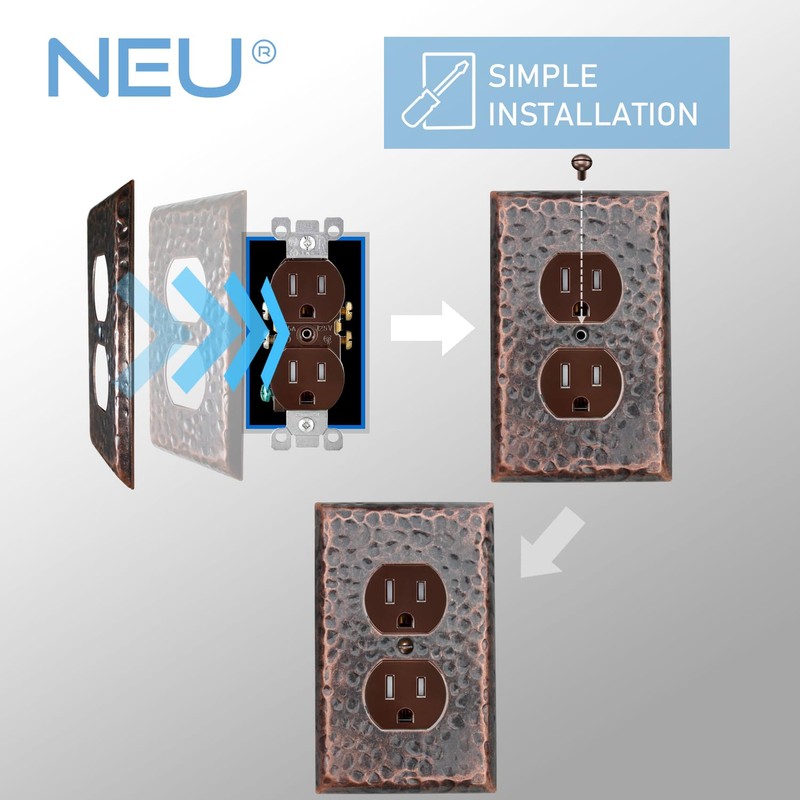 [10 Pack] Hammered Copper 1-Gang Duplex Receptacle Outlet Switch Cover