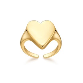 Classic Dome Heart Statement Ring for Women Open Band Stylish Stackable Wide Polished Gold Big Love Comfort Fit Knuckle Finger Rings Adjustable Wedding Promise Engagement Party Fashion Jewelry for Her
