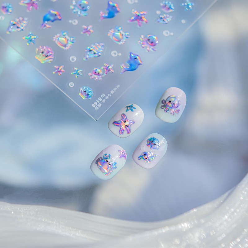 Summer Nail Art Stickers 5D Jelly Embossed Conch Shell Nail