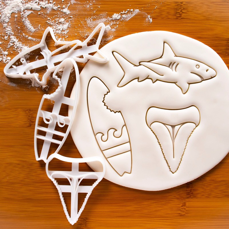 BAKERLOGY Set of 3 Shark Attack Theme Cookie Cutters (Designs: