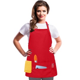 TEXVIDA Aprons for Women Men with 7 Pockets – Zipper Pocket - Buckle Closure - Server, Waitress, Hair Stylist, Short Apron - Red