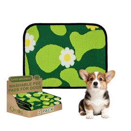 Qeils Reusable Puppy Pads for Small Dogs, Washable Pee Pads with Non-Slip , Absorbent Leakproof Mat for Crates, Playpens, Pet Beds & Whelping, Indoor Potty Training Grass Green, 14"x18", 2 Pack