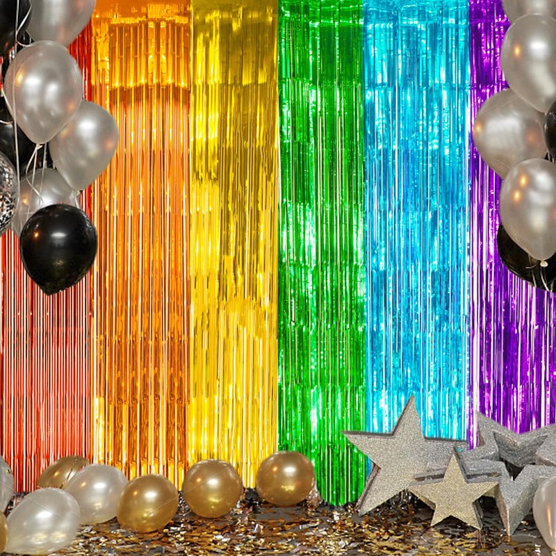 DECOCKRAT 2 Pack Foil Fringe Backdrop - Combo Rainbow Shiny