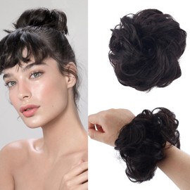 BOXOB Bun Hair Piece, Messy Wavy Curly Wig Scrunchie, High Temperature Resistant Synthetic Fiber Hairpieces Bun Extension with Elastic Band for Women Hairstyle Accessory(Brown)