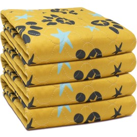 Washable Pee Pads for Dogs Superior Reusable Puppy Pads Pet Training Pads - 100% Waterproof Dog Pee Pad Protects Against Urine Leakage Non-Slip Grip - Yellow Star Prints (36 x 41 (4 Pack))
