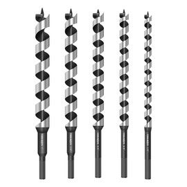 5-Piece Auger Drill Bit for Wood, Long Drill Bit Set, Hex Shank 3/8-Inch, 12inch Long Auger Drill Bit Set, 1/2", 5/8", 3/4", 7/8",1"