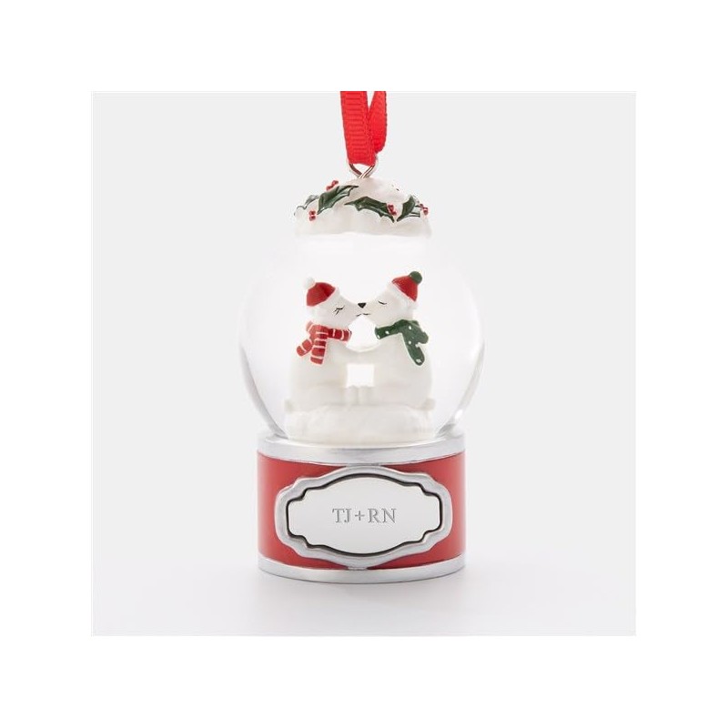 THINGS REMEMBERED Engraved Mini Polar Bears Kissing Snow Globe Ornament