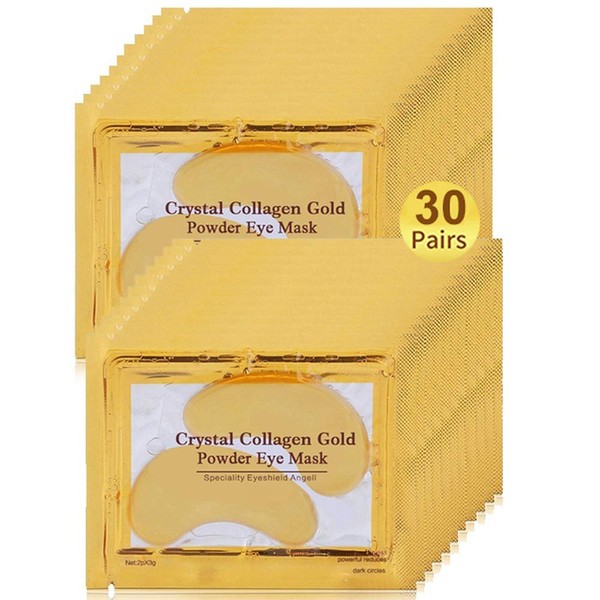 Under Eye Patches, 30 Pairs Gold Eye Mask, Eye Gel Pads With Collagen Treatment for Reducing Dark Circles, Lighten Wrinkles Anti-Aging Moisturizing, Fine Lines Eye Bags Puffiness for Women Men