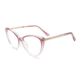 OuShiun Vintage Cat Eye Reading Glasses Blue Light Blocking with Spring Hinge Computer Gaming Readers for Women (Transparent Pink, 2.5)