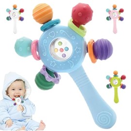 Sonajero masticar juguetes, goma dental montessori juguetes,Juguetes Sensoriales y Estimulacion TempranaEncías Alivia Dolor Crecimiento Dientes...    