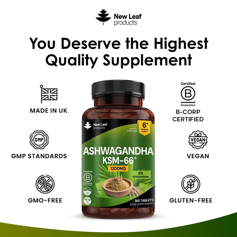 Ashwagandha KSM 66-365 (6 Months Supply) 1200mg Vegan Tablets Pure