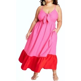 TABITHA BROWN X TARGET NWT TABITHA BROWN X TARGET PINK RED SLEEVELESS TIE FRONT MIDI DRESS SIZE 1X