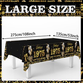 Vintage 1975 Birthday Tablecloths, 50th Birthday Party Supplies, Cheer to 50 Years Birthday Table Covers Decorations for Men Women Birthday Party Indoor Outdoor Dining Decor Black and Gold Glitter
