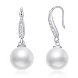 SISGEM Natural Diamond and Freshwater Cultured Pearl Dangle Earrings Sterling Silve Jewelry