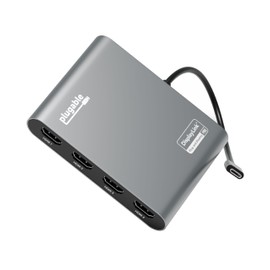 Plugable USB C to Quad HDMI 4K Adapter with 100W PD Pass-Though Power Delivery for Windows, Mac M1/M2/M3/M4, Thunderbolt, and USB-C Laptops | TAA, DisplayLink Pro, Driver Required (USBC-7400H4)