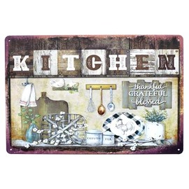 SUMIK Placa de Metal Retro, 12 x 8 pulgadas, Letrero Decorativo para Cocina Agradecida, Grande y Bendecida