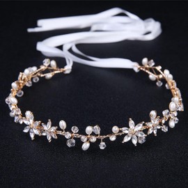 Cristal Artificial Perla Corona Novia Boda Diadema para Mujeres Niñas, Crystal Rhinestone Tocado Floral Accesorios para el Cabello Novia Cumpleaños Fiesta Boda Prom Fotografía (Gold)