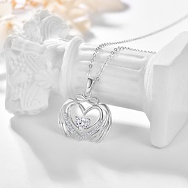KINGWHYTE Angel Wings Necklace 925 Sterling Silver Infinity Heart Necklace Guardian Angel Necklace Heart Cubic Zirconia Jewellery Angel Gifts for Women