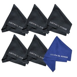 6 Microfiber Cleaning Cloths Ultra Smooth, Use for Delicate Tablets, LCD TVs, Cell Phones, Laptops, Cameras by Loopacell (5 Black and 1 Dark Blue)