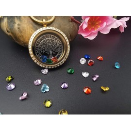 GOKING Familes Are Forever 18k Gold Plated Tree of Life Floating Locket with 24 Birthstones, Diy Family Charms Necklace Pendant for Mom Mother Grandma Nana Aunt Niece Women