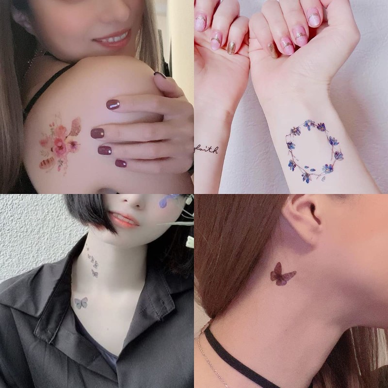 tuzuru 30 Pcs Cute Flower Butterfly Whale Waterproof Tattoo Stickers