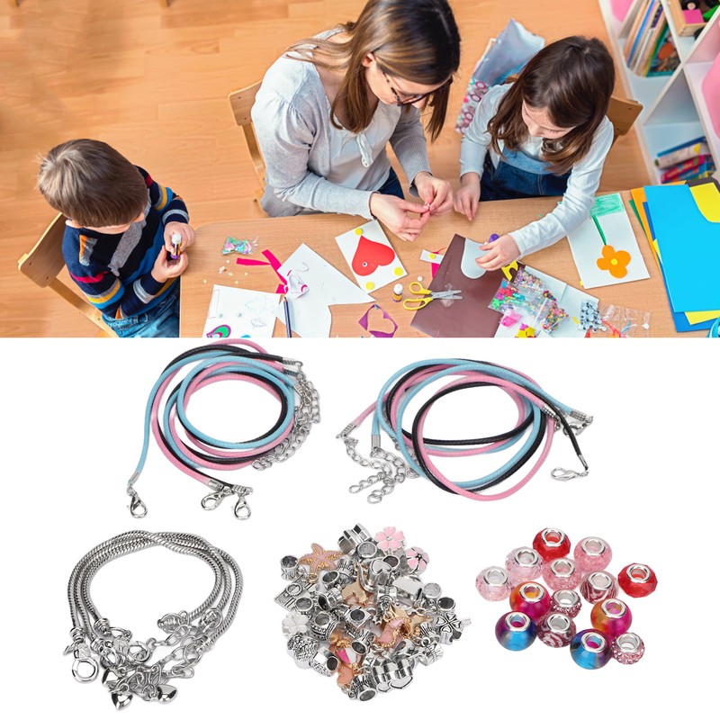Charm Bracelet Making Kit Basic Bracelets Colored Beads Pendants Jewelry