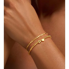 Wowshow Gold Bracelets for Women Heart Initial Bracelet with Letter S Charm 18K Gold Plated Stretch Jewelry Gifts for Birthday Valentines Mom