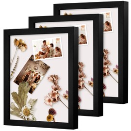 Muzilife 8x10 Shadow Box Frame Wood 3D Picture Frame with Glass Cover, Display Case for Wall-Hanging or Free-Standing Picture Showcase, Set of 3, Black