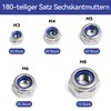 Pack of 180 Locking Nuts Assortment Set, M3 M4 M5